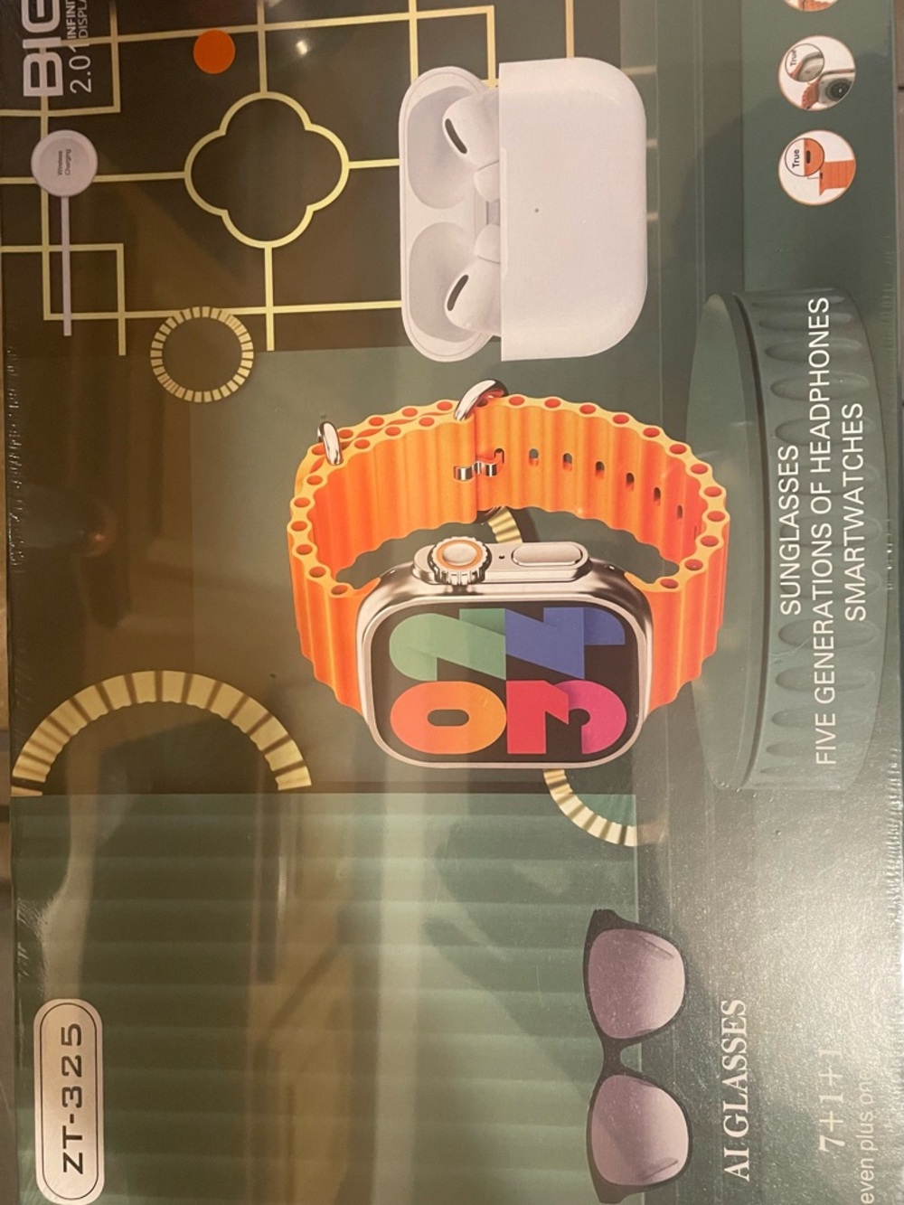 Smartwatch with Orange Sport Band - Compatible AI smartwatch glasses and AirPods